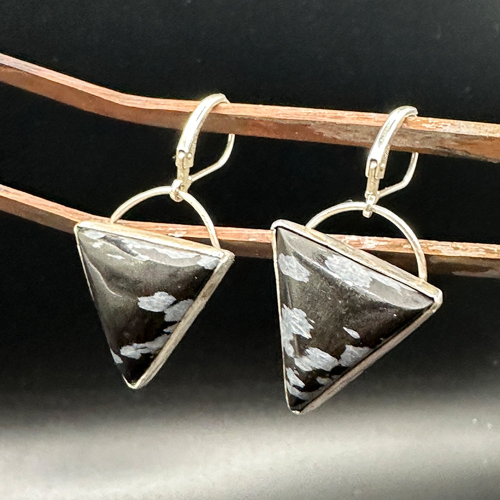 Triangle Snowflake Obsidian Earrings