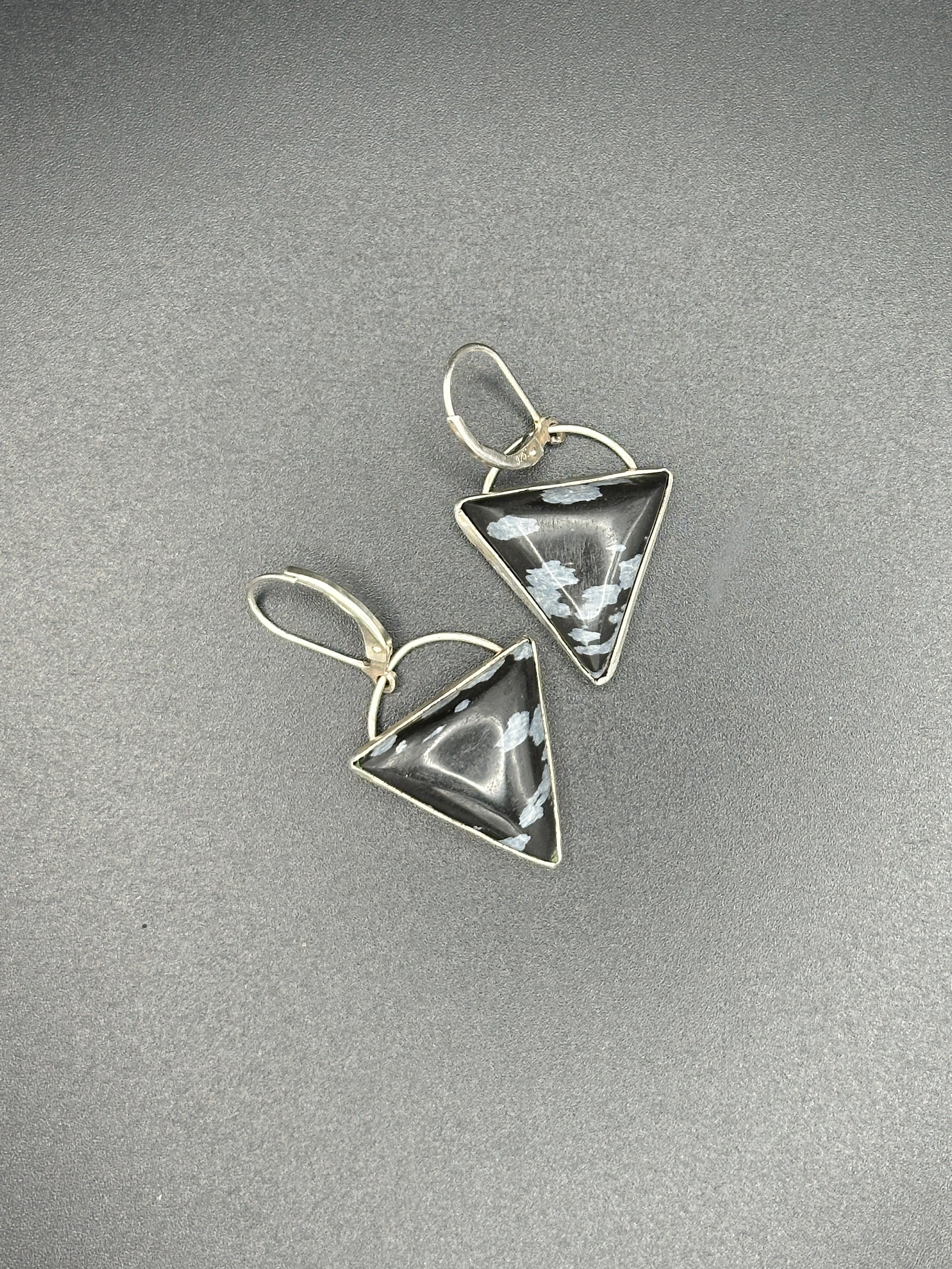 Triangle Snowflake Obsidian Earrings